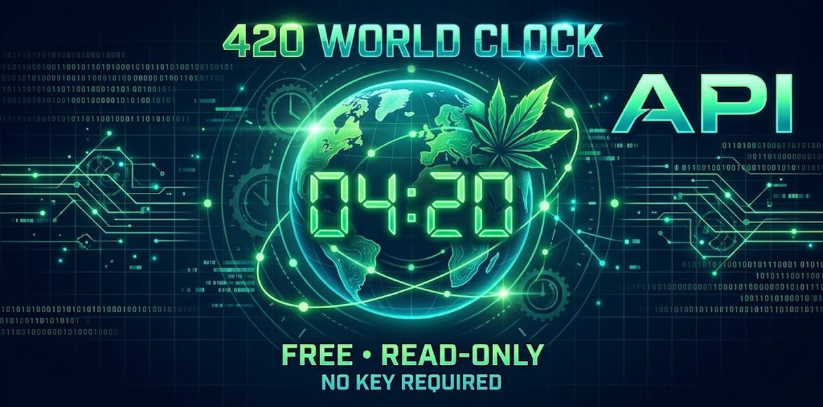 420 World Clock API banner: a glowing globe clock reading 04:20 with the words Free, Read-only, No key required